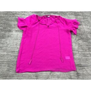 Milly Top Womens XS Pink‎ Short Sleeve Semi Sheer Polyester Blouse Barbiecore
